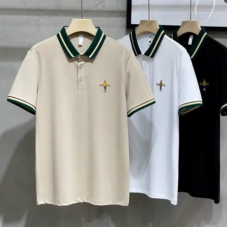潮牌夏季新款T男士时尚条纹领刺绣有领短袖POLO衫男半袖翻领体t恤商品大图