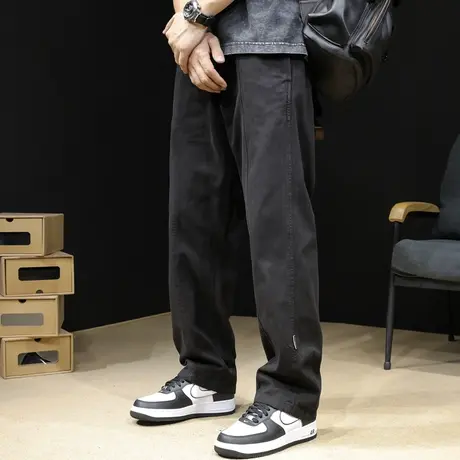 直筒休闲裤男士春秋款宽松阔腿潮牌大码秋季2023新款黑色裤子男裤商品大图