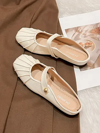 包头半拖鞋女外穿2023新款夏季玛丽珍法式配裙单鞋银色平底穆勒鞋商品大图