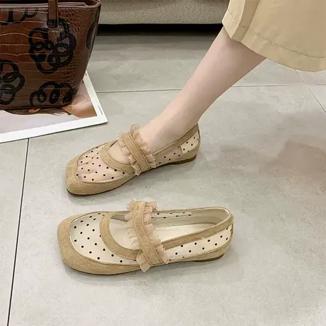 小香风平底单鞋女2023夏季新款蕾丝软底玛丽珍晚晚风温柔鞋ins潮商品大图