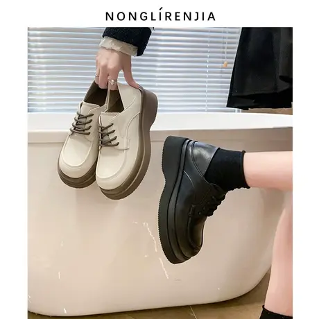 B弄里人佳大码女鞋41-43单鞋新款英伦风两穿法小皮鞋40 42宽胖脚图片