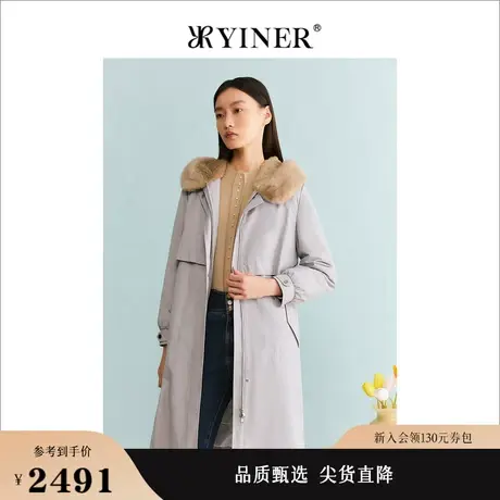 YINER音儿线上专选女装2023冬季水貂毛领皮草保暖连帽派克服商品大图