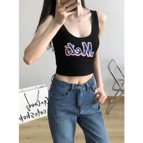 欧美辣妹性感吊带小背心女夏季外穿短款露脐紧身无袖内搭工字上衣商品大图