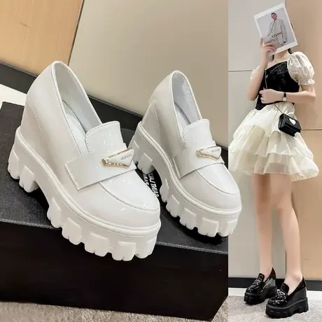 一脚蹬皮鞋女款乐福鞋2024新款黑色英伦小皮鞋厚底内增高跟单鞋女图片
