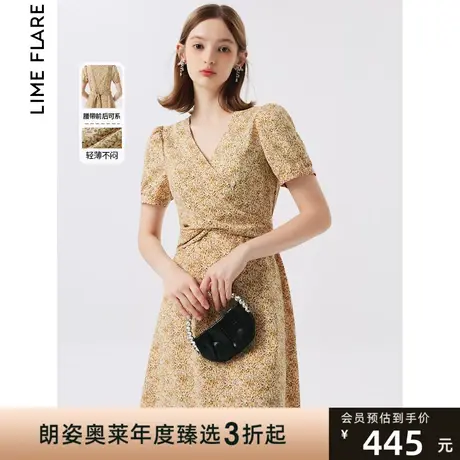 莱茵福莱尔收腰碎花V领裙子2023夏季茶歇裙度假风新款气质连衣裙商品大图