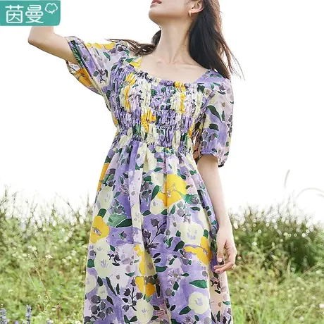 茵曼大领口法式小碎花连衣裙高端高级感2023年新款休闲裙子女夏季商品大图
