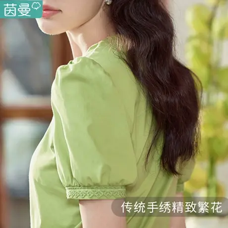 茵曼法式T恤女2023夏季新款奶系穿搭夏天上衣小众原创t恤正肩方领商品大图