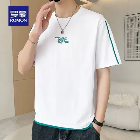 罗蒙夏季新款男士短袖T恤夏季薄款印花圆领宽松半袖上衣服冰丝体t图片