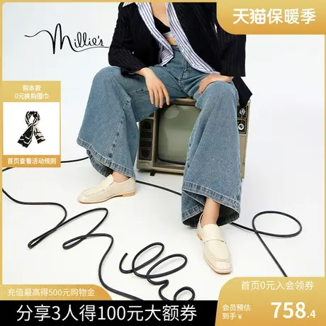 妙丽魔方奶盖2023秋新款乐福豆豆鞋通勤小皮鞋低跟女单鞋LMG31CA3商品大图
