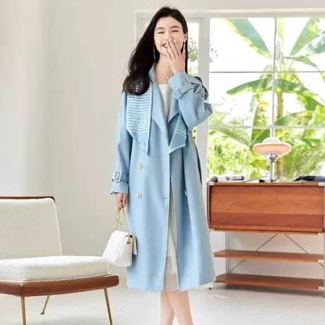 时尚气质长款风衣外套2023年秋季新款淑女温柔宽松显瘦中长款上衣商品大图