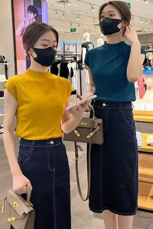 夏季新款网红潮流纯色短袖T恤女宽松显瘦百搭时尚上衣薄款针织衫商品大图