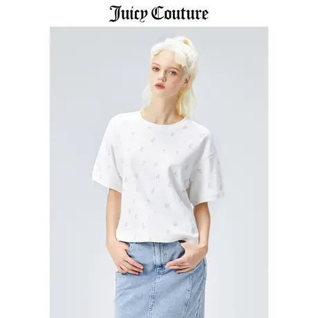 Juicy Couture橘滋夏季新款纯棉宽松半袖上衣女满印镶钻短袖T恤女商品大图