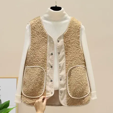 两面穿羊羔毛马甲外搭女春秋2023年新款韩版无袖坎肩背心百搭马夹图片