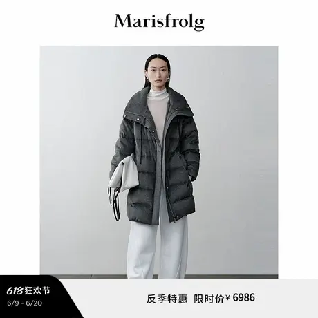 【轻云羽绒】玛丝菲尔冬灰色长款加厚白鹅绒羽绒服女图片