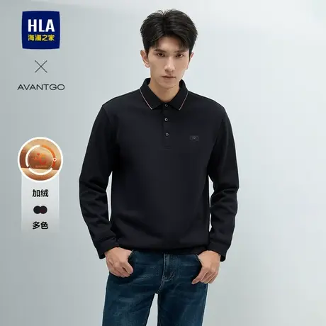 HLA/海澜之家轻商务经典系列长袖polo24秋冬新翻领绅士保暖长袖男图片