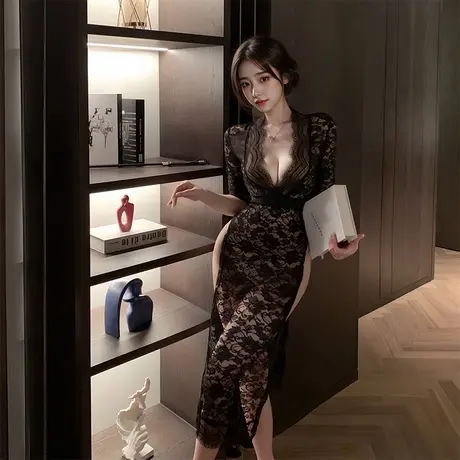 霏慕房事高级感诱惑大尺度肚兜性感睡衣蕾丝透视长裙qqny内衣6363商品大图