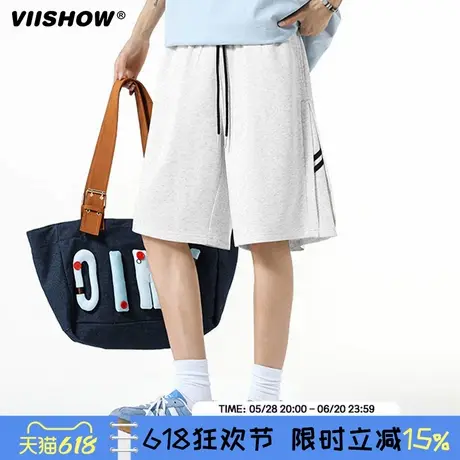 VIISHOW美式复古抽绳松紧运动五分裤子男宽松百搭情侣休闲短裤子图片