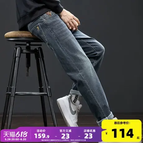 唐狮24秋季新款牛仔裤男休闲韩版修身小脚裤复古做旧水洗重工TJ图片