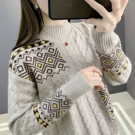 半高领2023秋冬新款秋冬上衣洋气内搭针织打底衫毛衣女装宽松加厚商品大图