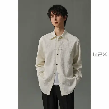 w2x2024秋季新款盘扣新中式国风长袖衬衫男高级感痞帅休闲衬衣潮商品大图