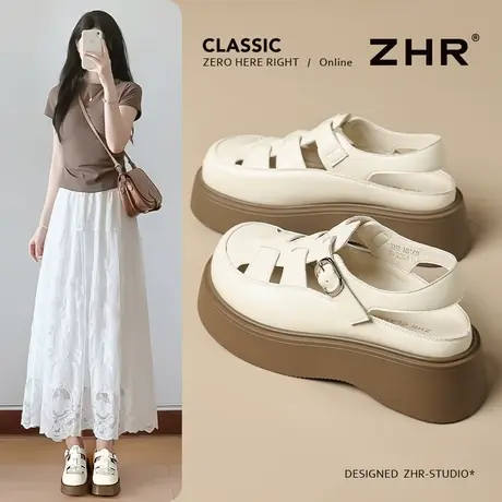 ZHR罗马凉鞋女2025新款夏季外穿厚底松糕洞洞鞋配裙子增高凉拖鞋商品大图