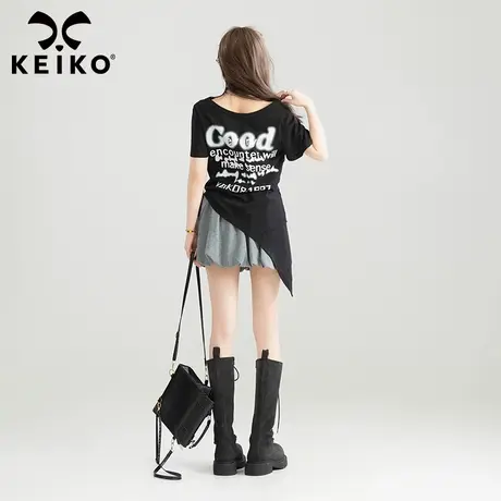 KEIKO [一衣两穿] 美式字母印花短袖t恤25夏季不规则设计显瘦上衣商品大图