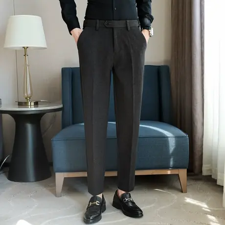 秋冬季男士毛呢裤修身西装裤子职业正装休闲裤伸缩腰轻奢男长裤子商品大图