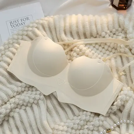 无肩带内衣女小胸聚拢显大aa杯无痕胸罩半杯上托防滑文胸套装夏季图片