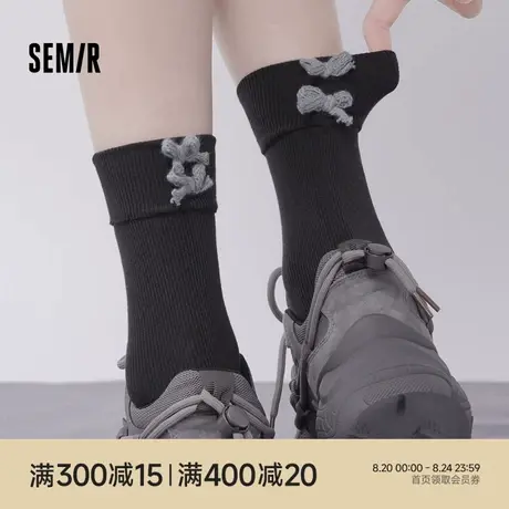 森马袜子女秋冬季女生个性ins潮袜蝴蝶结长筒2025款学生中筒棉袜商品大图