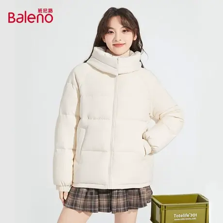 班尼路面包服女款冬季保暖加厚时尚小个子流行连帽纯色棉服外套Q商品大图