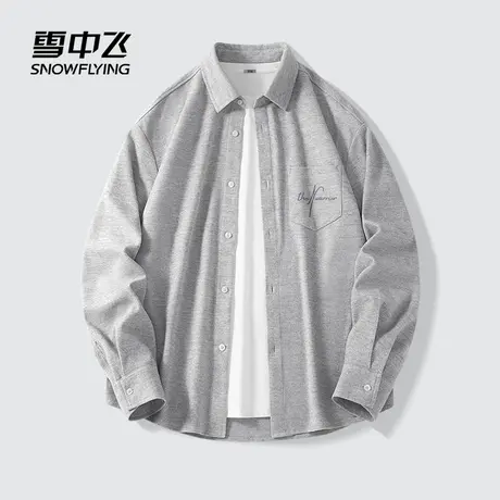 雪中飞衬衫外套男春秋季2025新款青少年简约休闲外搭法兰绒衬衣PC商品大图