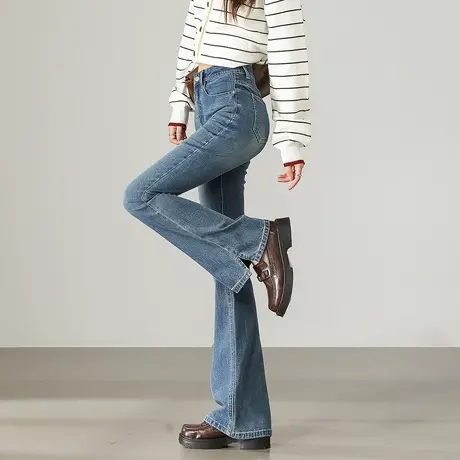 唐狮秋季新款女牛仔裤修身显瘦减龄喇叭裤高腰复古长裤喇叭裤tuTA图片