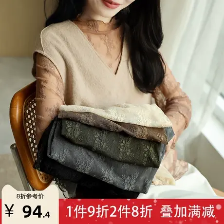 宝诗黎半高领镂空蕾丝打底衫2023春季新款内搭衬衣洋气宽松上衣女图片