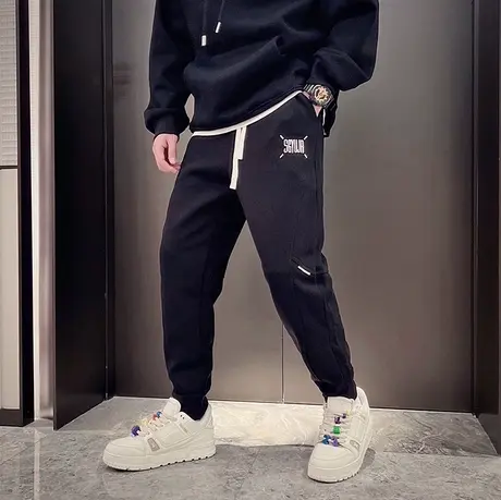 冬季男潮牌运动裤卫裤裤子宽松潮流休闲束脚刺绣字母设计感哈伦裤商品大图