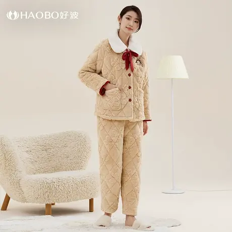 好波珊瑚绒睡衣女可爱家居服冬季加厚防寒可外穿女家居服HJ23133图片