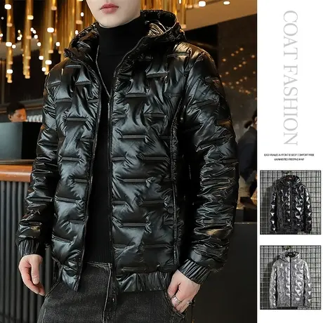 亮面棉衣男外套短款加厚冬季2023新款棉袄青少年连帽修身潮流学生商品大图