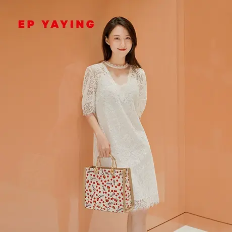 EP YAYING雅莹女装 简约花朵蕾丝V领连衣裙 夏装商场同款4552A图片