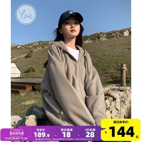 yoe卫衣外套女oversize小个子帽衫美式复古休闲加绒运动开衫女装商品大图