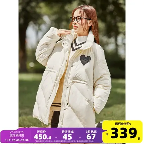 唐狮2024新款女装斜向绗线中长款羽绒服抽绳外套加厚鸭绒G图片