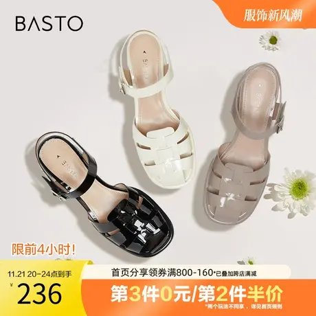 百思图奥莱2023夏季新款商场同款潮流猪笼鞋粗跟女凉鞋TUF02BL3图片