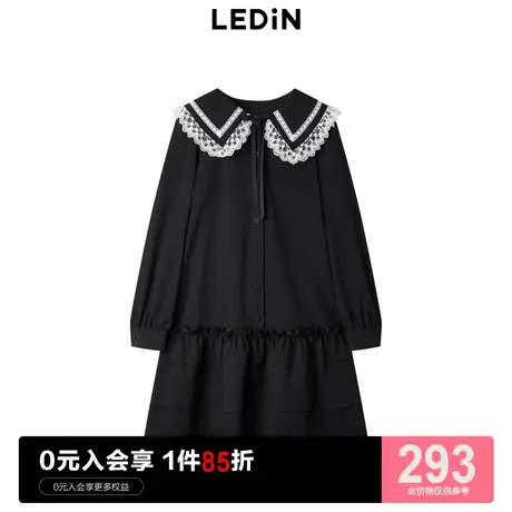 乐町甜美翻领宽松长袖连衣裙2023秋季新款C2FAD1101商品大图