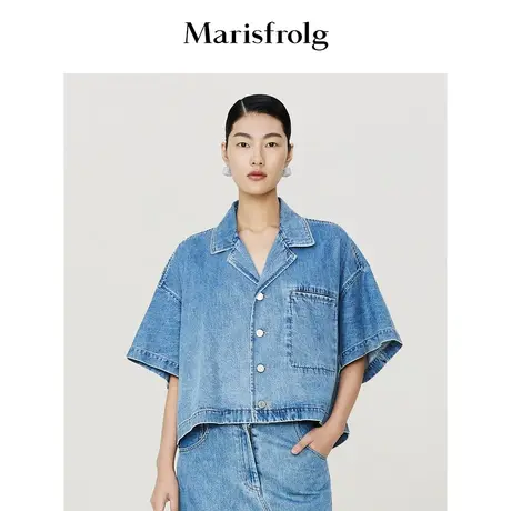 【海洋牛仔系列】玛丝菲尔夏季截短式宽松衬衫式牛仔外套女商品大图