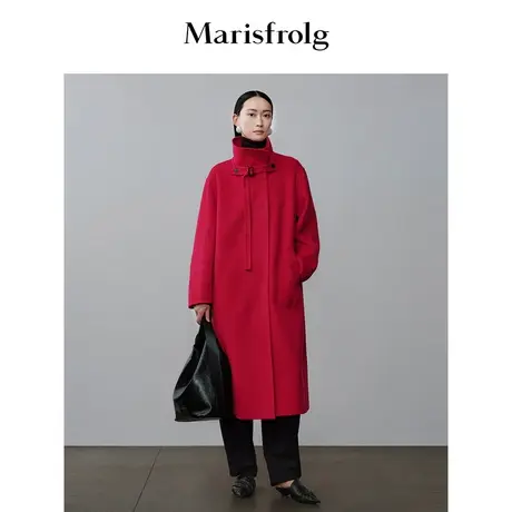 【艺术时装大衣】玛丝菲尔冬季红色立领廓形毛呢外套图片