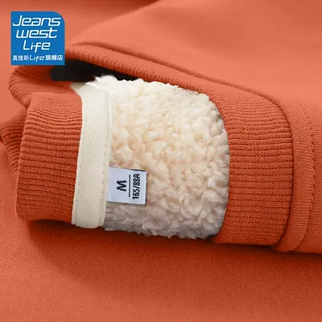 真维斯LIFE加绒卫衣女2023新款冬季加厚羊羔绒纯色重磅上衣外套女商品大图