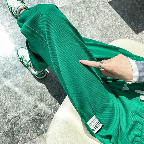 绿色运动裤女春秋宽松束脚2024新款高腰显瘦ins潮休闲哈伦卫裤子图片