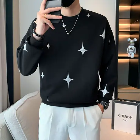 卫衣男秋季2023满印星星印花潮ins小众长袖T恤上衣休闲打底衫外套商品大图