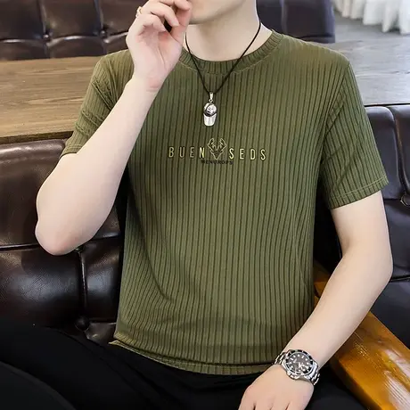 短袖t恤男士冰丝潮牌2023年夏季韩版潮流半袖体恤打底衫圆领衣服商品大图