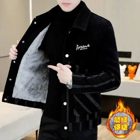 高端轻奢男装金貂绒加绒加厚外套冬季短款毛呢子夹克大衣男士冬装商品大图
