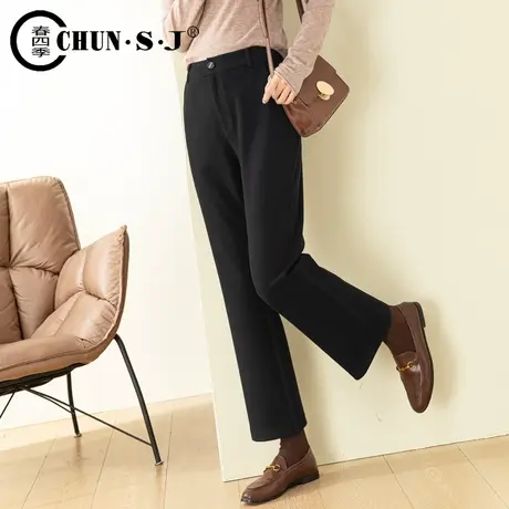 黑色喇叭裤女高腰显瘦休闲西裤高级感毛呢裤子秋冬新款微喇裤长裤商品大图