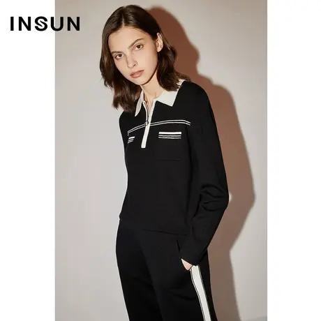 COVER冬季2022时尚简约撞色领设计休闲运动百搭毛针织衫商品大图